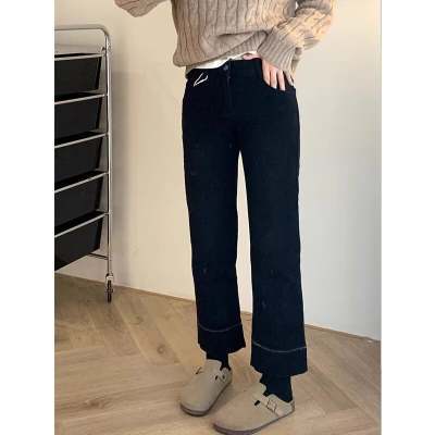 Pear-shaped large size wide-leg jeans for women in spring and autumn for fat girls mm slim elastic straight nine-point pants