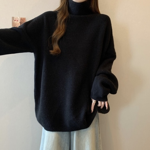 Lazy style turtleneck sweater for women autumn and winter plus size women's thickened retro mid-length loose knitted top