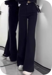 Plus size women's velvet bootcut jeans spring and autumn new pear-shaped body stretch high-waist straight pants