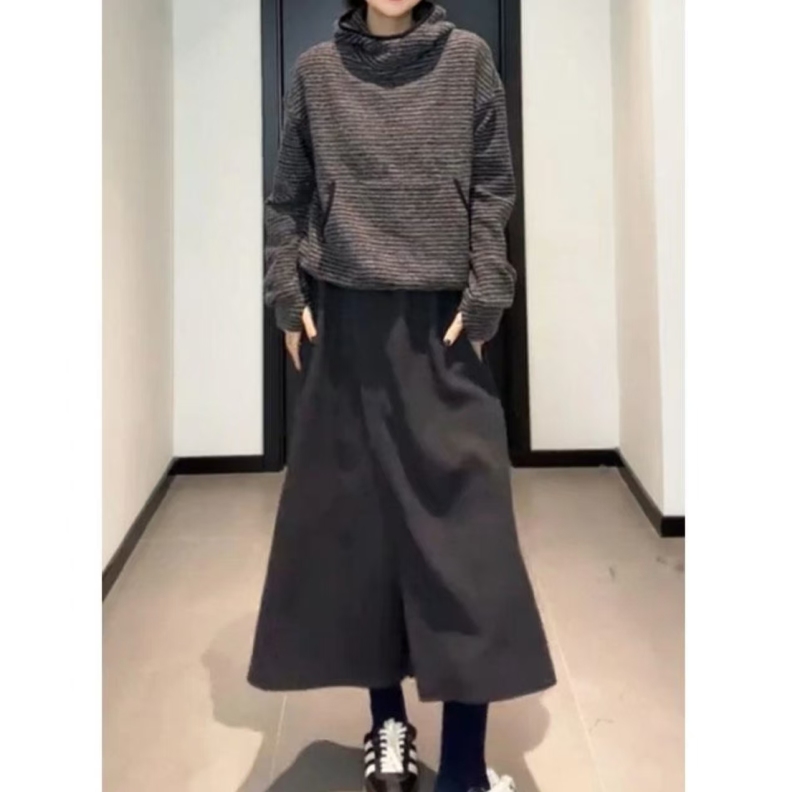 Pear-shaped figure gray skirt for women in autumn and winter for fat mm to cover belly and look slimming skirt casual a-line trouser skirt