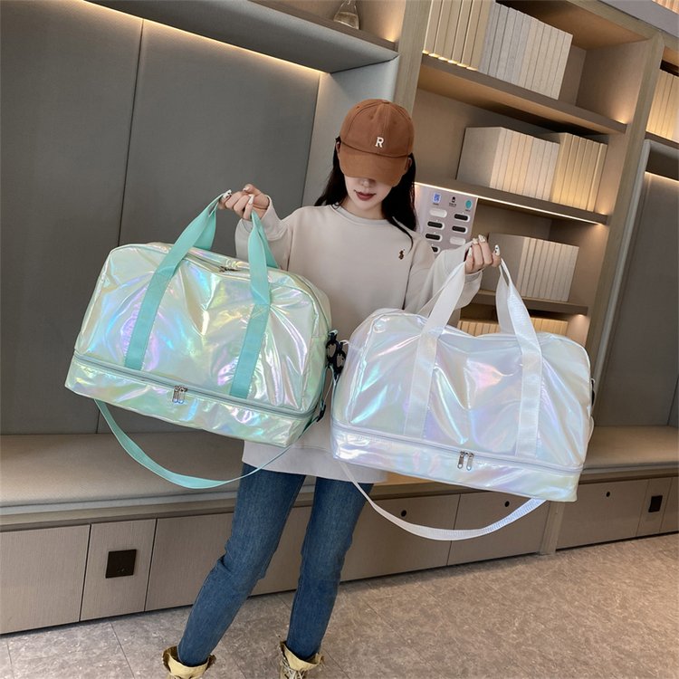 Pearlescent large-capacity sports and fitness bag, fashionable and casual short-distance travel bag, wet and dry separation yoga handbag