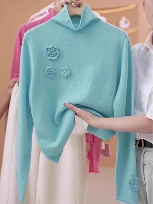Design three-dimensional flower sweater winter new large size fat mm versatile simple long-sleeved tops women's clothing