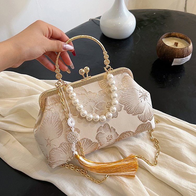 New Chinese-style national style bag with cheongsam and Hanfu, elegant large flower one-shoulder cross-body handbag gold bag spring and summer new style