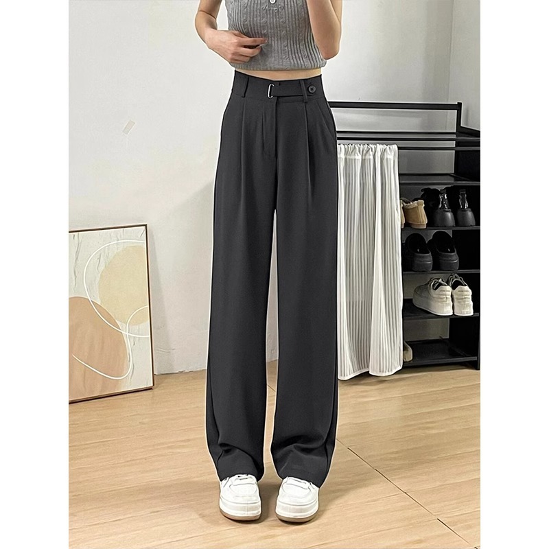 Gray suit wide-leg pants for women summer thin large size fat mm pear-shaped body loose slimming straight pants
