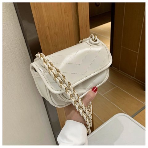 Fashionable solid color small square bag for women, new trendy fashion chain shoulder cross-body bag, western style embroidery thread women's bag