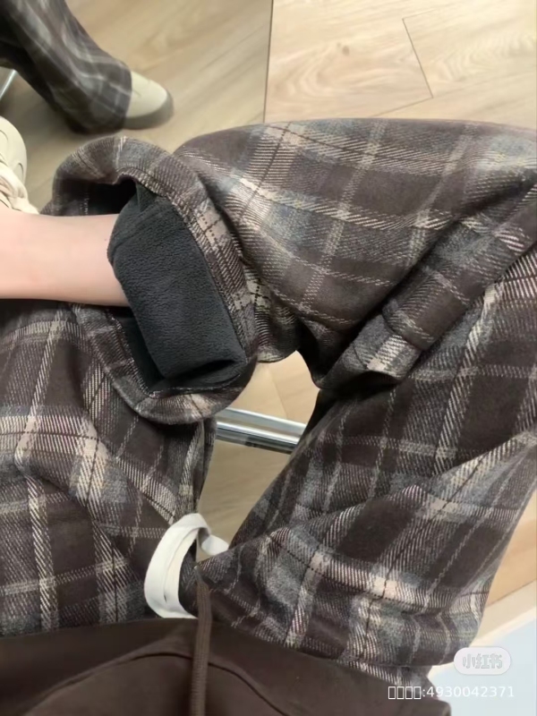 175 tall extended version 180 plus velvet thickened autumn and winter plaid pants casual straight wide leg pants woolen high waist