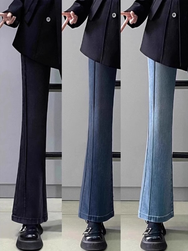 High-waisted slightly flared straight-leg jeans for women with pear-shaped figures, plus size fat mm, slimming, covering the crotch, slim fit, bell-bottom pants for small people