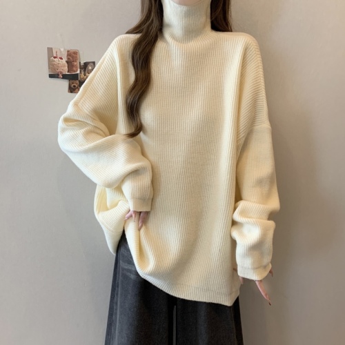 Lazy style turtleneck sweater for women autumn and winter plus size women's thickened retro mid-length loose knitted top