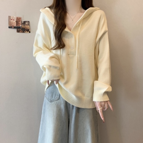 Autumn and winter thickened lazy style hooded knitted sweater for women 2024 large size fat mm slimming loose top