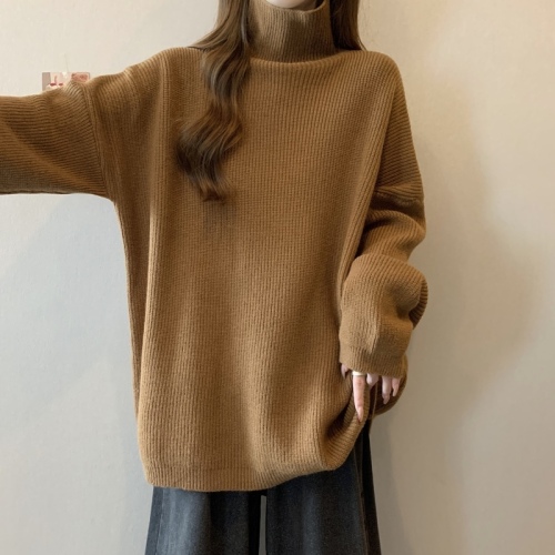 Lazy style turtleneck sweater for women autumn and winter plus size women's thickened retro mid-length loose knitted top