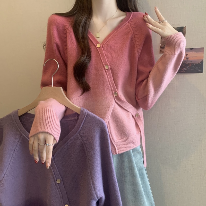 Gradient color knitted cardigan jacket for women early spring and autumn large size fat mm design niche top unique and beautiful sweater