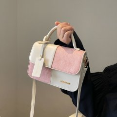 Niche design, contrasting color stitching, small square handbag, new textured crossbody bag, fashionable shoulder bag
