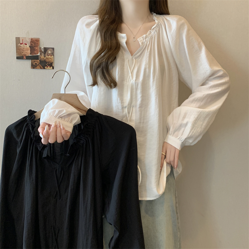 Plus size autumn new Korean style niche design covering flesh and slimming lantern sleeve baby doll shirt tops for women
