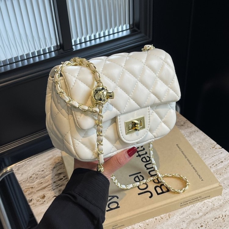 Small golden ball rhombus chain small bag for women 2024 spring new fashion ins high-end texture fashion crossbody bag