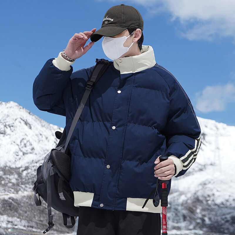 New loose cotton coat men's stand collar thickened warm and cold winter coat three stripes cotton coat
