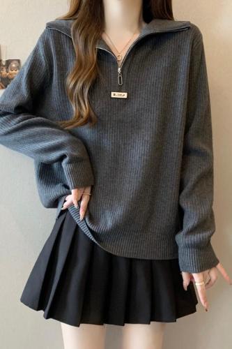 Plus size autumn and winter belly-covering long-sleeved sweater for fat mm women with loose flesh-covering inner layering and slimming tops as base