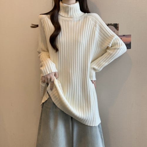 Turtleneck gray sweater thickened sweater for women 2024 autumn and winter large size loose slimming mid-length bottoming shirt
