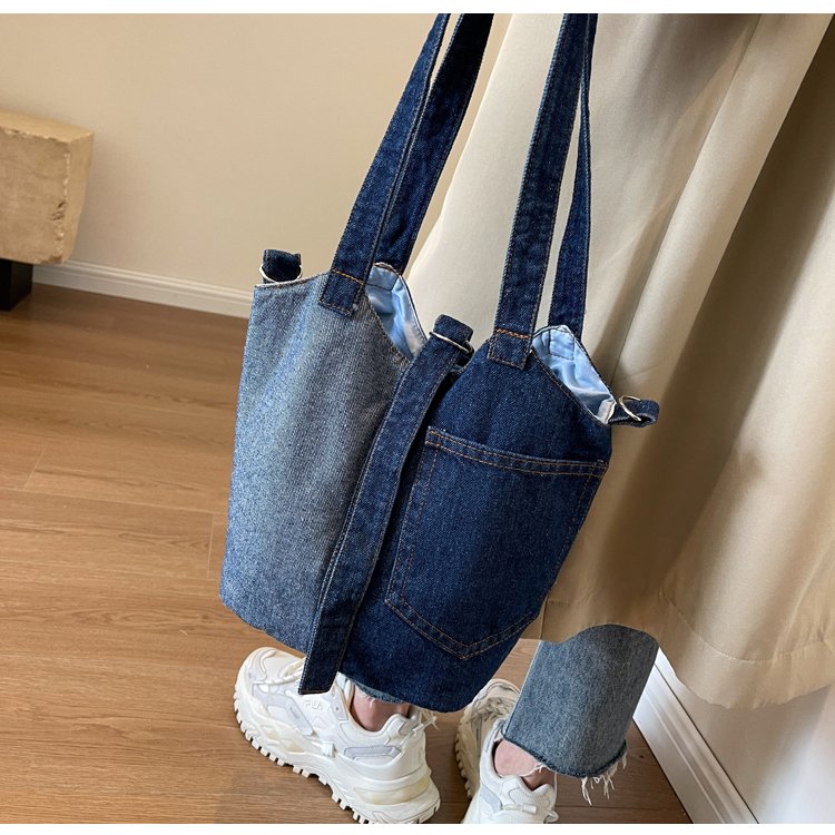 Commuting versatile small handbag women's new denim bucket bag summer niche trendy shoulder crossbody bag