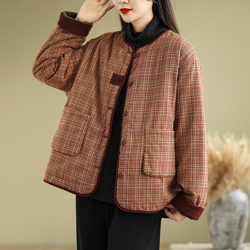 Loose casual age-reducing plaid fashionable temperament casual cotton coat