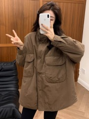 Cotton coat women's autumn and winter new style 2024 popular European loose casual cotton padded thickened mid-length cotton coat top