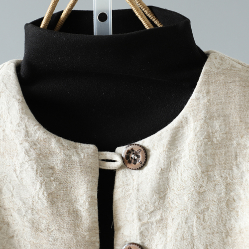 New Chinese style linen jacquard thickened cotton jacket for women short fashion warm jacket