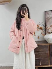 2024 winter new style national style thickened quilted stand collar plate button Zen retro Chinese style cotton jacket