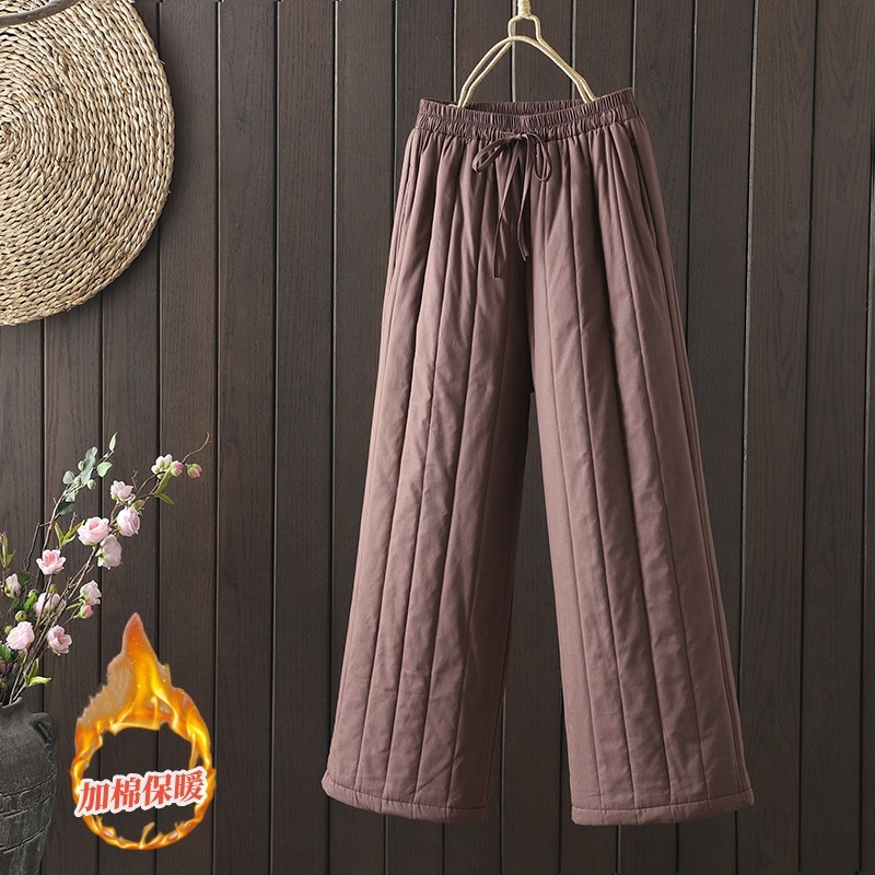 Spot 2024 winter new style thickened warm quilted cotton pants large size literary retro loose women's pants wide leg pants