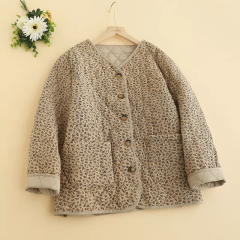 Japanese retro floral cotton coat for women, new loose v-neck long-sleeved quilted warm and versatile jacket