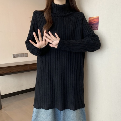Turtleneck gray sweater thickened sweater for women 2024 autumn and winter large size loose slimming mid-length bottoming shirt