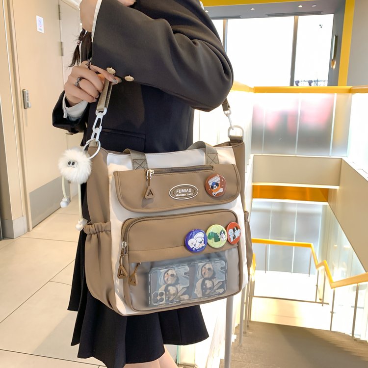 Large-capacity commuter crossbody bag Japanese cute girl tote bag student tutoring versatile transparent pain bag