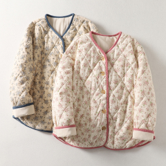 Winter new pure cotton printed thickened quilted quilted warm cotton clothing loose and versatile open button cotton jacket cotton coat