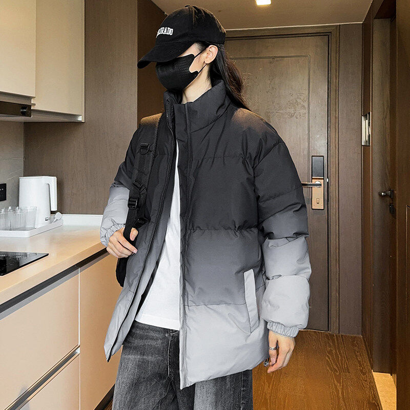 Winter men's new thickened loose stand-up collar gradient cotton coat top jacket youth cotton coat