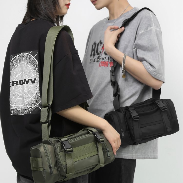 Workwear crossbody bag solid color men's and women's shoulder bag cylindrical bag street chest bag functional tactical crossbody bag multifunctional bag