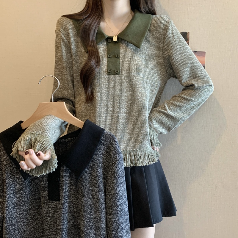 Designed tassel sweater tops for women in spring and autumn plus size fat mm slimming short European style shirt