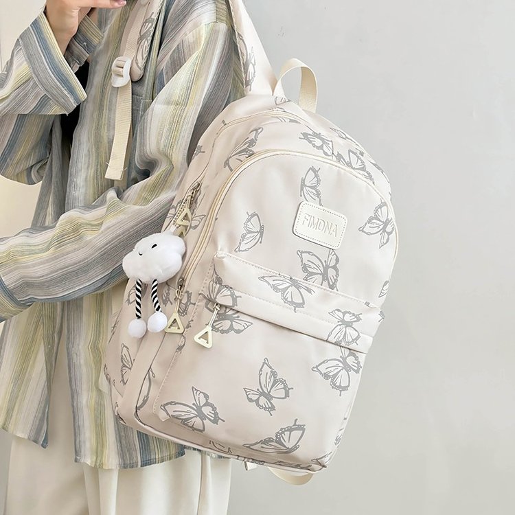 Japanese ins style butterfly print backpack female junior high school student school bag large capacity computer travel backpack