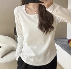 Ready stock ~ Large size square collar, right shoulder, long-sleeved t-shirt for women, slim fit, chic bottoming top, trendy