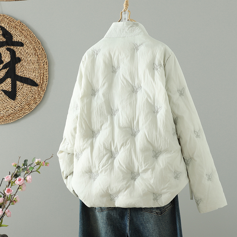 New Chinese style Chinese style embroidered down jacket for women winter new white duck down loose literary lace Hanfu jacket