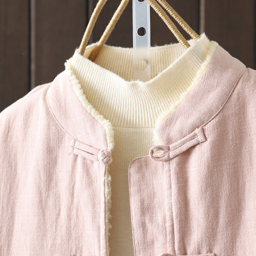 National style stand collar plate button imitation lamb wool thickened warm jacket age-reducing Chinese style cotton jacket loose type cotton coat national trend