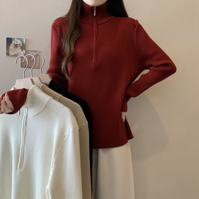 Large size design zipper turtleneck sweater for women 2024 new style temperament and high-end inner sweater top