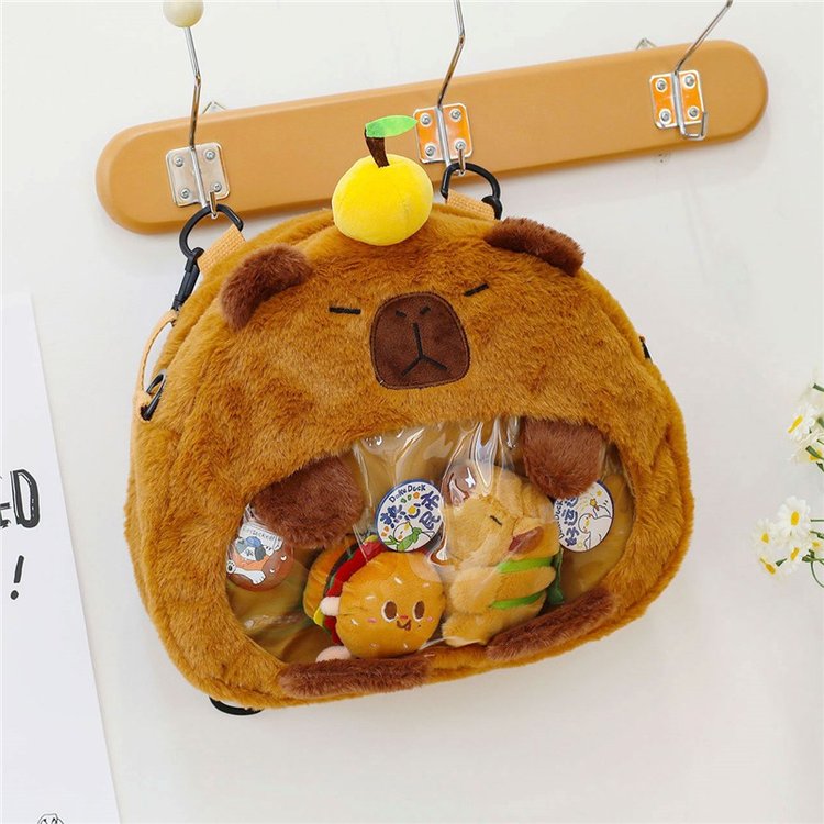 Good-looking capibala backpack, plush bag, cartoon bunch pocket, cute capybara storage bag, new cross-body bag