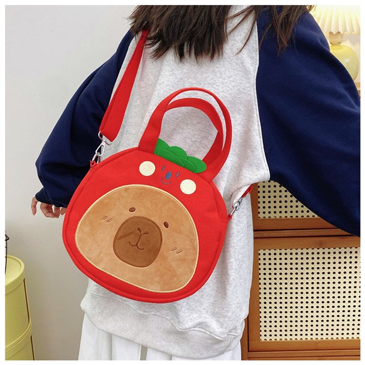 2024 New Biscuit Water Guinea Pig Capibala Doll Plush Cartoon Girls Contrast Color Stitching Crossbody Small Round Bag