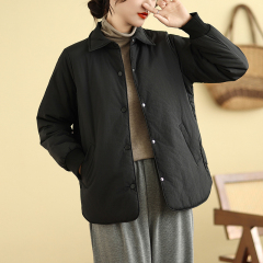 Simple Lapel Concealed Button Cotton Short Jacket Women's Autumn and Winter New Loose Slim Versatile Lightweight Cotton Top Trendy
