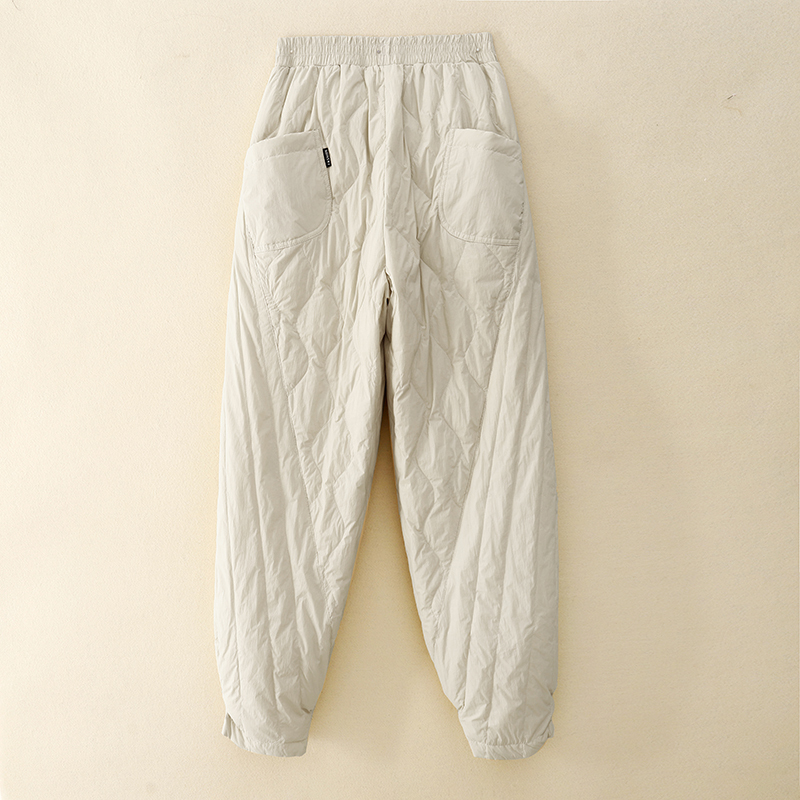 Literary solid color splicing pocket cotton pants women's autumn and winter loose slimming warm casual pants