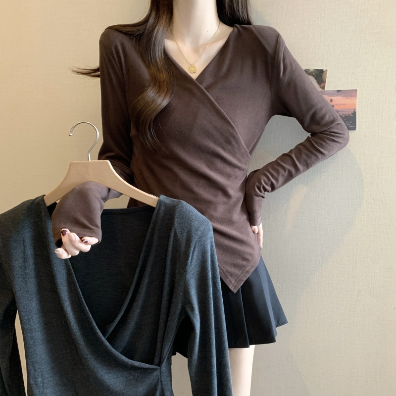 #Thick German velvet long-sleeved bottoming shirt for women 2024 autumn and winter new fat mm irregular large size women's tops