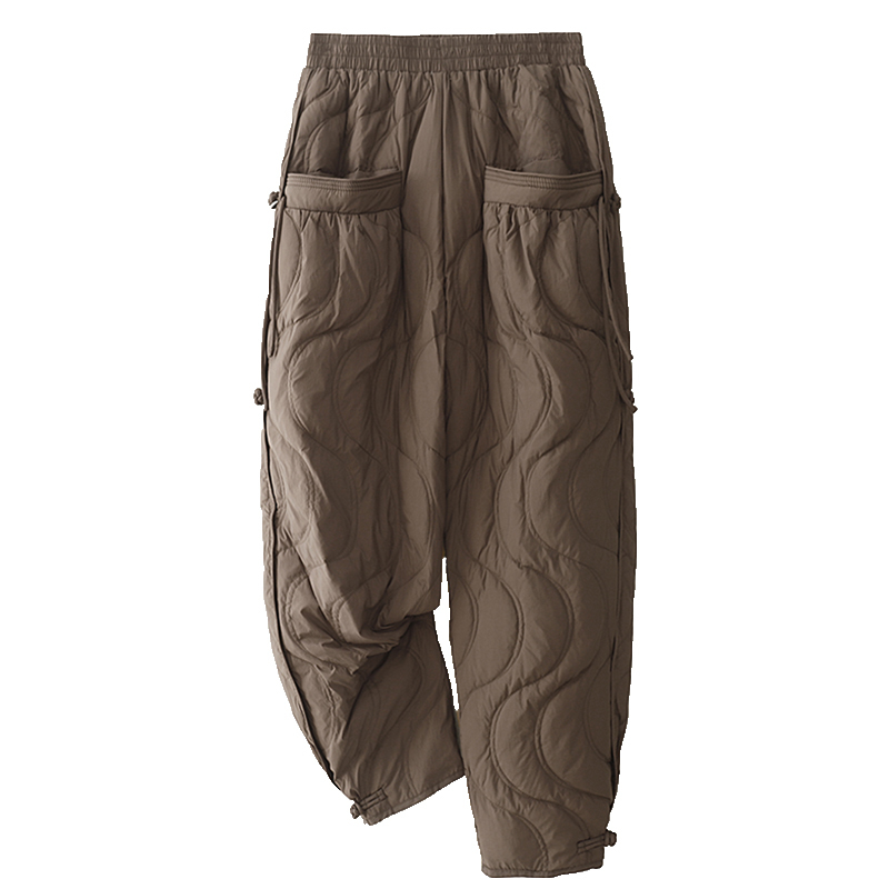 2024 winter new national style casual buckle water corrugated down pants thickened warm lantern cotton pants