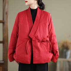 New Korean style winter solid color loose-fitting national style imitation down cotton coat for women