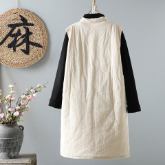 Retro Sleeveless Cotton Coat New Chinese Style Disk Button Warm Padded Waistcoat Mid-Length Thickened Vest Jacket