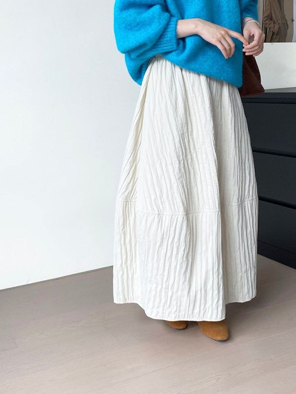 2024 new winter products loose and versatile striped solid color bud skirt quilted warm skirt lantern skirt