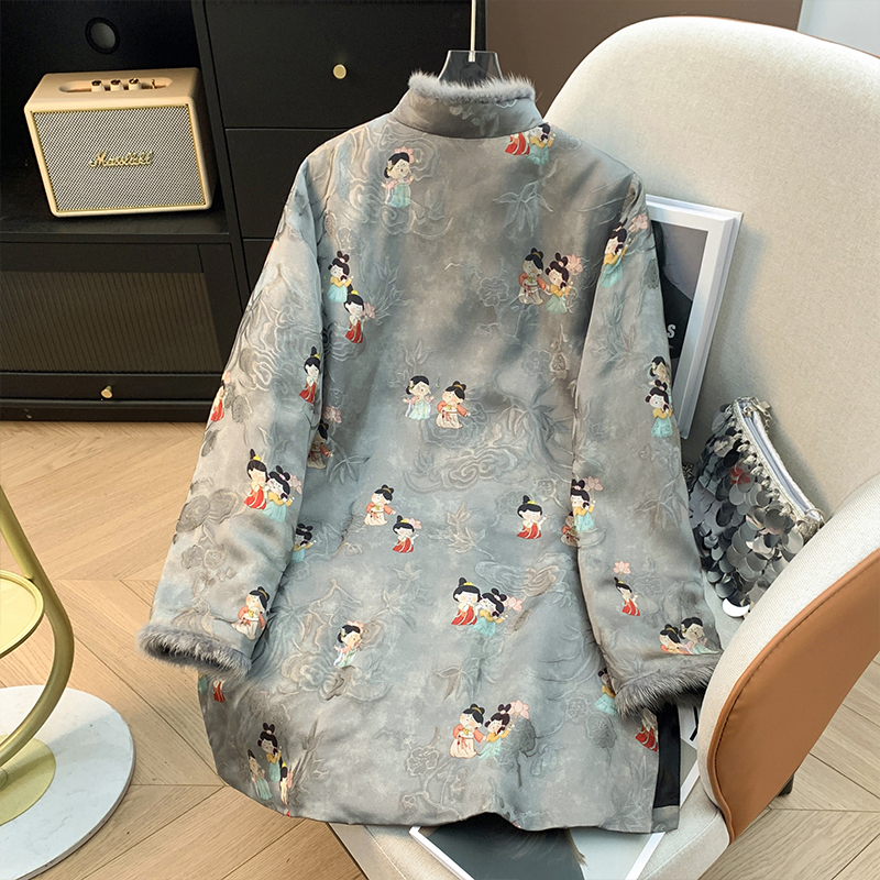 New Chinese style thickened bottoming shirt 2024 new high-end Tang suit women's Chinese style young ladies picture cotton clothing