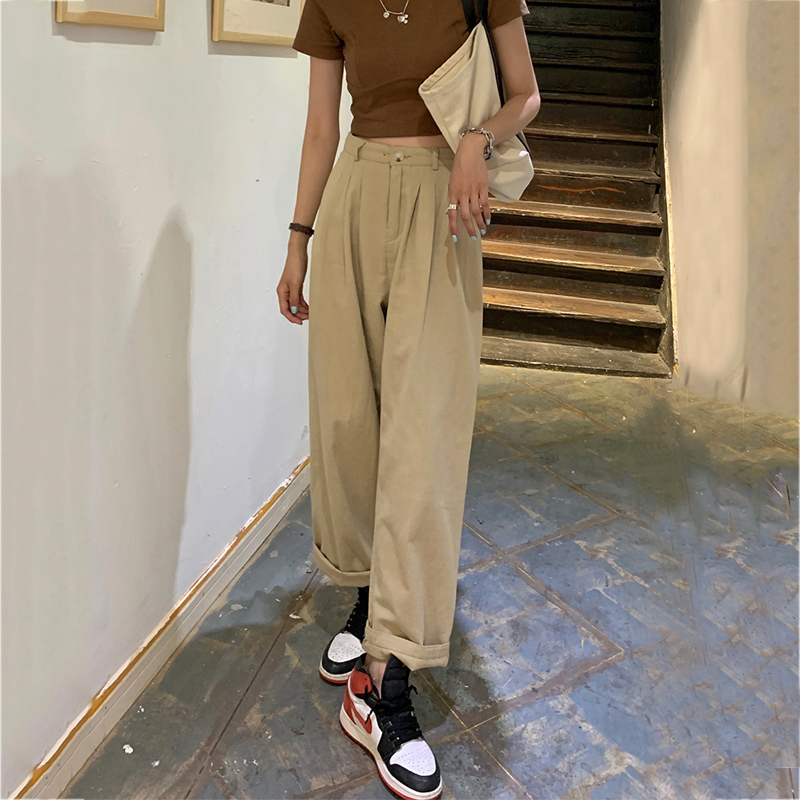 Pear-shaped body pants for fat girls, spring slimming wide-leg overalls, large size loose carrot pants, trendy dad pants